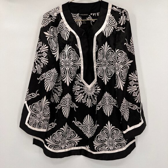 Lane Bryant Plus Black/White Satin Tunic/Blouse - Picture 1 of 7